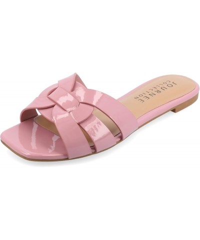 Womens Flat Open Square Toe Fashion Banded Sandal Comfortable Dressy Slip On Arrina Slide Rose $17.80 Sandals