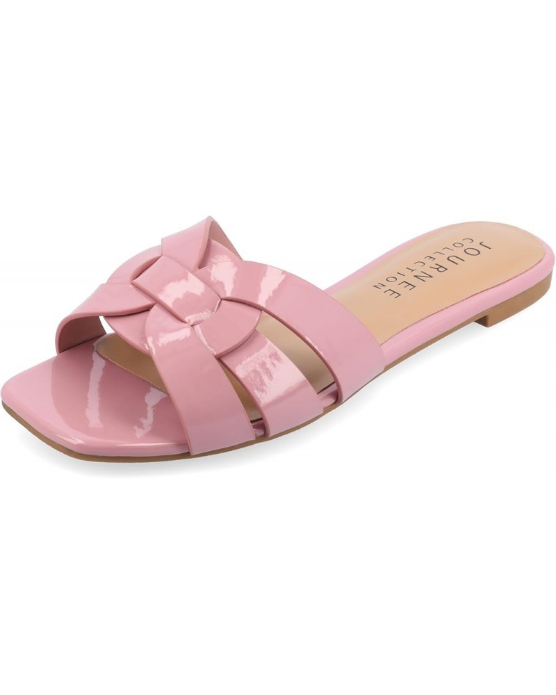 Womens Flat Open Square Toe Fashion Banded Sandal Comfortable Dressy Slip On Arrina Slide Rose $17.80 Sandals