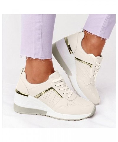 Casual Platform Women's Breathable Round Lace-up Sneakers Summer Toe Women's Sneakers Women's Us 990 V3 Sneaker (Beige, 6.5-7...