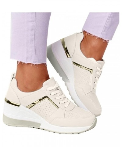 Casual Platform Women's Breathable Round Lace-up Sneakers Summer Toe Women's Sneakers Women's Us 990 V3 Sneaker (Beige, 6.5-7...