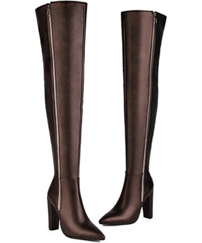 Women's Thick Heel 4.3IN Over-The-Knee Boots Pointed Toe Side Zipper Fashion Catwalk Boots Gun Color $43.35 Boots