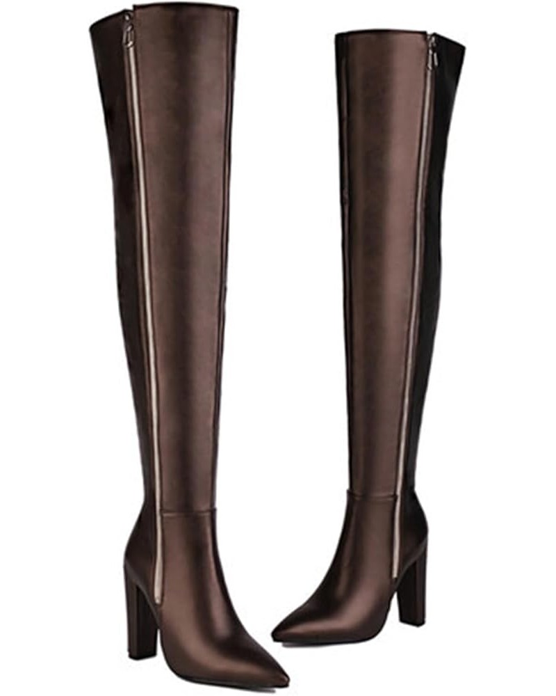 Women's Thick Heel 4.3IN Over-The-Knee Boots Pointed Toe Side Zipper Fashion Catwalk Boots Gun Color $43.35 Boots