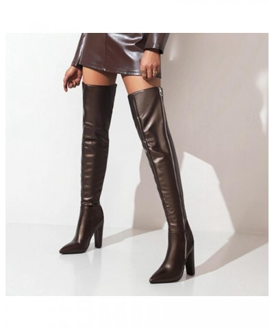 Women's Thick Heel 4.3IN Over-The-Knee Boots Pointed Toe Side Zipper Fashion Catwalk Boots Gun Color $43.35 Boots