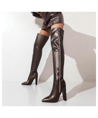 Women's Thick Heel 4.3IN Over-The-Knee Boots Pointed Toe Side Zipper Fashion Catwalk Boots Gun Color $43.35 Boots