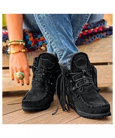 Studded Boots for Women Boots Leather Shoes for Women Casual Round Toe Tassel Boots Retro Faux Women's Boots Point Toe Boots ...