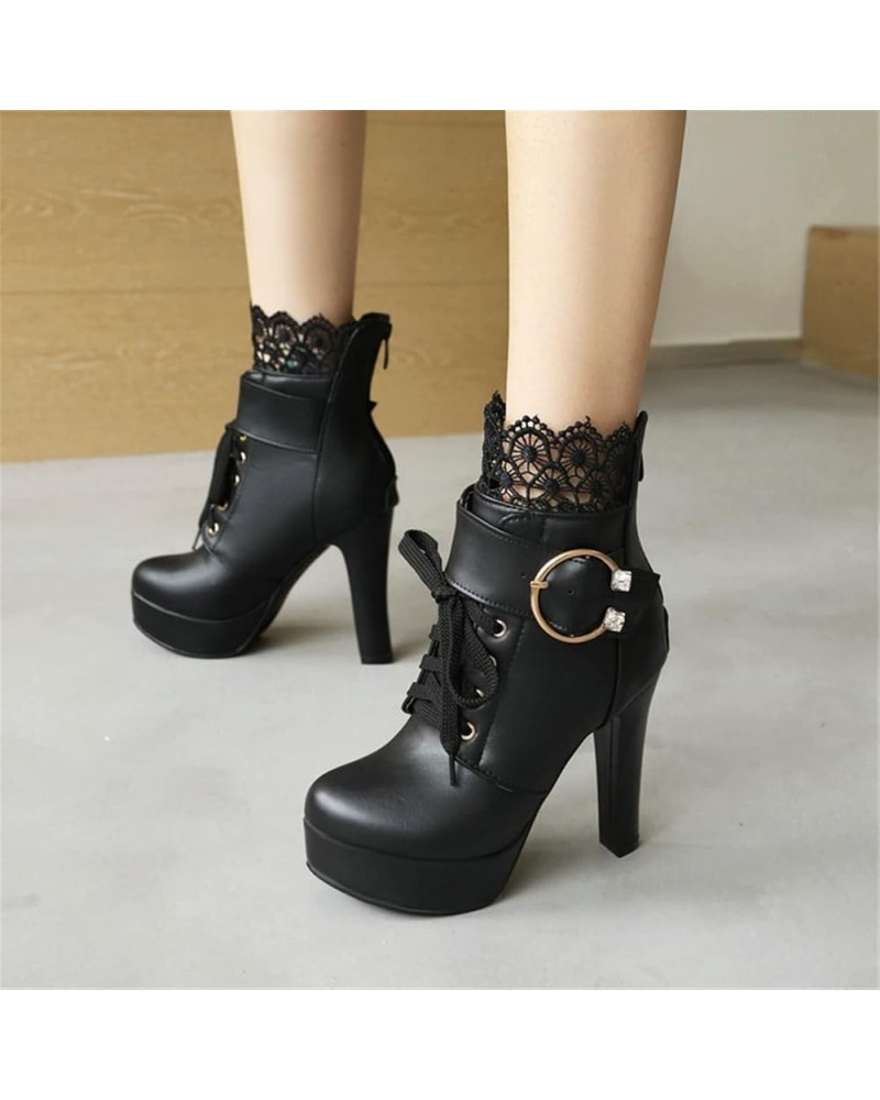 Women's Gothic Short Boots Britishstyle Lace-Up Motorcycle Boots with Buckle Fashion Chunky Block Heels Ankle Boots Winter No...