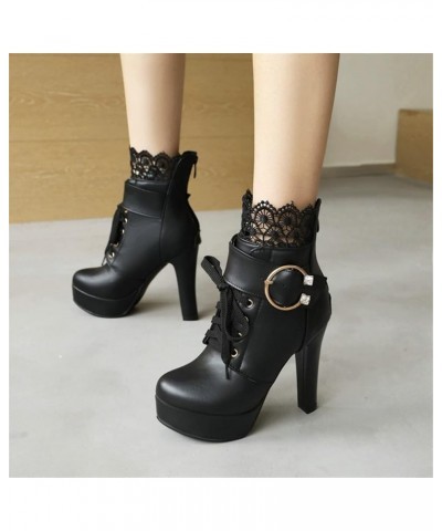 Women's Gothic Short Boots Britishstyle Lace-Up Motorcycle Boots with Buckle Fashion Chunky Block Heels Ankle Boots Winter No...