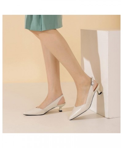 Women Stylish Pointed Toe Low Kitten Heel Slingback Pumps Buckled Dress Party Shoes Size 4-15 US Cream $33.32 Pumps