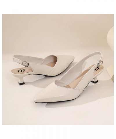 Women Stylish Pointed Toe Low Kitten Heel Slingback Pumps Buckled Dress Party Shoes Size 4-15 US Cream $33.32 Pumps