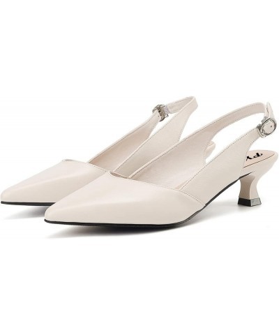 Women Stylish Pointed Toe Low Kitten Heel Slingback Pumps Buckled Dress Party Shoes Size 4-15 US Cream $33.32 Pumps