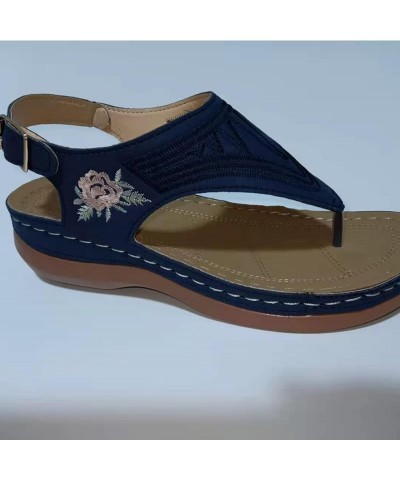 Ergonomic Design Wedge Toe Post Sandals Mitigate Foot Fatigue Comfortable And Functional Shoes Women's Sandals Navy-6 $17.51 ...