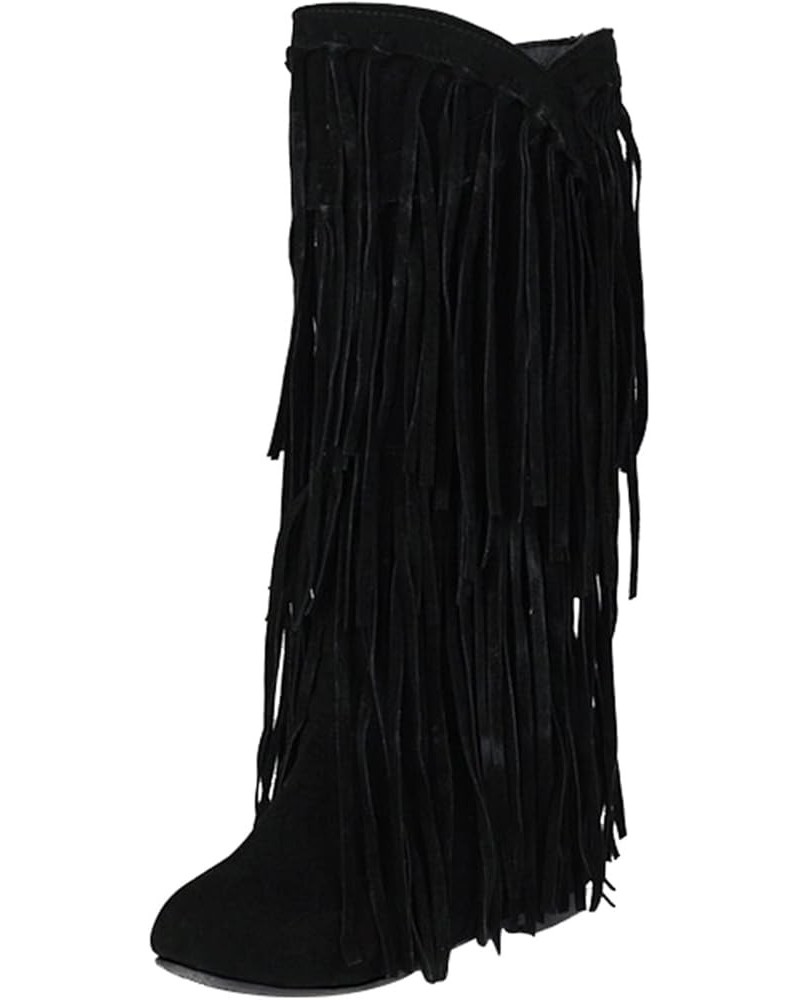 Womens Mid Calf Boots Western Cowboy Boot Women's Plus Size Winter Chunky Heel Fringe Boots Inside Booster Mid Length Womens ...