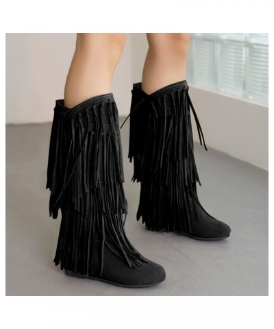 Womens Mid Calf Boots Western Cowboy Boot Women's Plus Size Winter Chunky Heel Fringe Boots Inside Booster Mid Length Womens ...