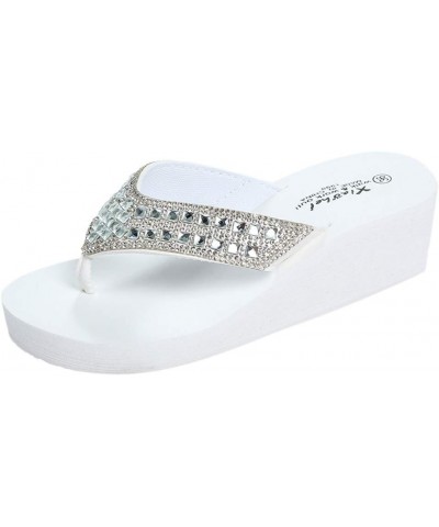 Rhinestone Wedge Sandals for Women Summer Beach Slippers Open Toe Casual Slides Platform Flip Flops 7 White $7.28 Sandals