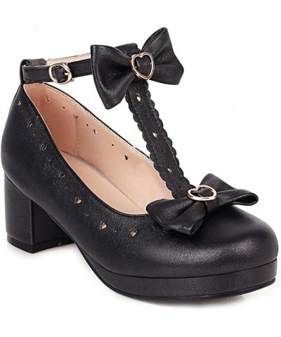 Women's Round Toe T-strap Bowknot Mary Jane Pumps Shoes Comfort Low Heels Girls Party Dressy Shoe Black $31.34 Pumps