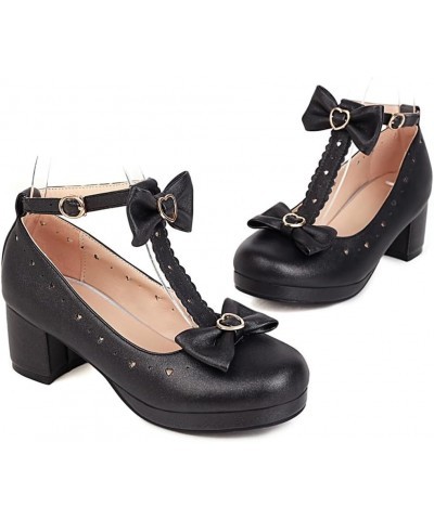 Women's Round Toe T-strap Bowknot Mary Jane Pumps Shoes Comfort Low Heels Girls Party Dressy Shoe Black $31.34 Pumps