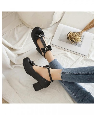 Women's Round Toe T-strap Bowknot Mary Jane Pumps Shoes Comfort Low Heels Girls Party Dressy Shoe Black $31.34 Pumps