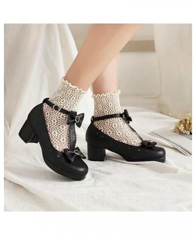 Women's Round Toe T-strap Bowknot Mary Jane Pumps Shoes Comfort Low Heels Girls Party Dressy Shoe Black $31.34 Pumps