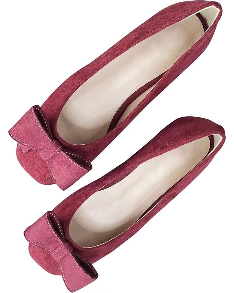 Women's Black Flats Comfortable Square Toe Bowknot Ballet Flats Slip On Casual Flats Suede Flats A Wine Red $13.21 Flats