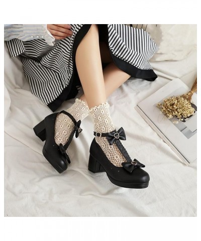 Women's Round Toe T-strap Bowknot Mary Jane Pumps Shoes Comfort Low Heels Girls Party Dressy Shoe Black $31.34 Pumps