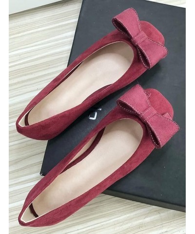 Women's Black Flats Comfortable Square Toe Bowknot Ballet Flats Slip On Casual Flats Suede Flats A Wine Red $13.21 Flats