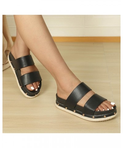 Slip on Sandals for Women Casual Comfortable Solid Color Hollow Elastic Strap With Buckle Three Wide Dress Sandals Women Blac...