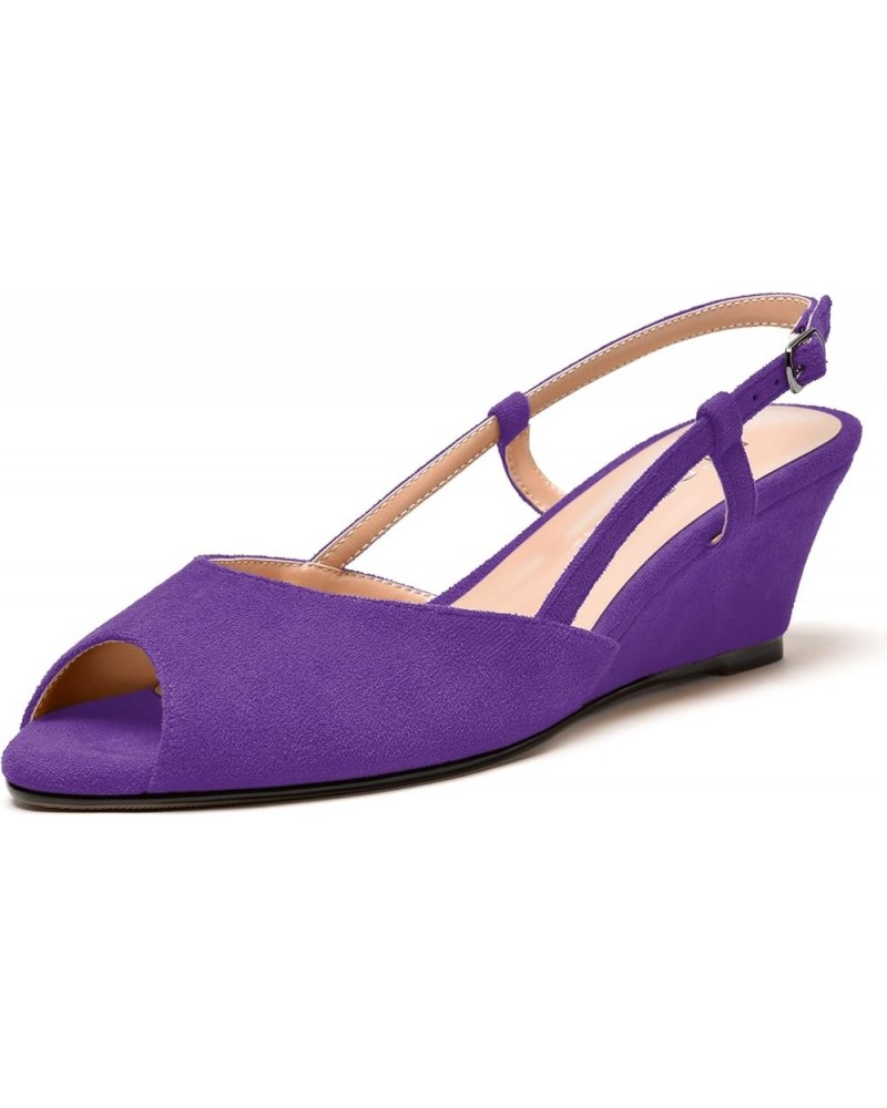 Womens Suede Slingback Peep Toe Dating Cute Buckle Wedge Low Heel Wedges Sandals 2 Inch Purple $32.67 Sandals