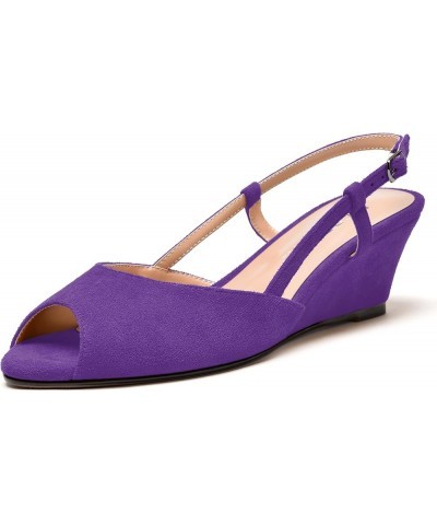 Womens Suede Slingback Peep Toe Dating Cute Buckle Wedge Low Heel Wedges Sandals 2 Inch Purple $32.67 Sandals