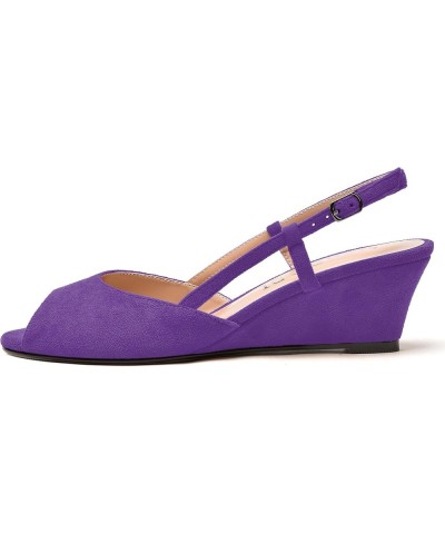 Womens Suede Slingback Peep Toe Dating Cute Buckle Wedge Low Heel Wedges Sandals 2 Inch Purple $32.67 Sandals