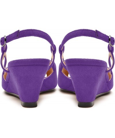 Womens Suede Slingback Peep Toe Dating Cute Buckle Wedge Low Heel Wedges Sandals 2 Inch Purple $32.67 Sandals