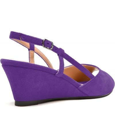 Womens Suede Slingback Peep Toe Dating Cute Buckle Wedge Low Heel Wedges Sandals 2 Inch Purple $32.67 Sandals