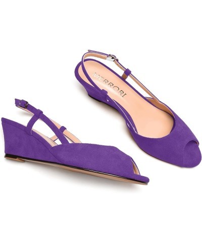 Womens Suede Slingback Peep Toe Dating Cute Buckle Wedge Low Heel Wedges Sandals 2 Inch Purple $32.67 Sandals