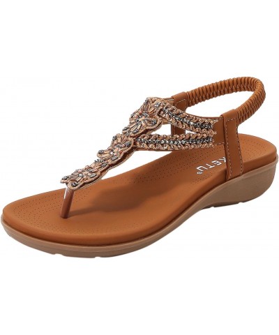 Wedge Sandals for Women,Rhinestone Crystal Arch Support Clip Toe Platform Slide Sandals Elastic Ankle Strap Sandals Brown $21...