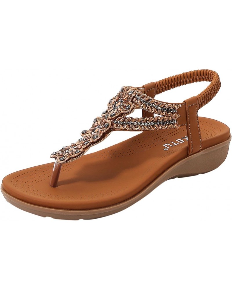 Wedge Sandals for Women,Rhinestone Crystal Arch Support Clip Toe Platform Slide Sandals Elastic Ankle Strap Sandals Brown $21...