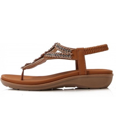 Wedge Sandals for Women,Rhinestone Crystal Arch Support Clip Toe Platform Slide Sandals Elastic Ankle Strap Sandals Brown $21...