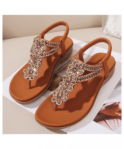 Wedge Sandals for Women,Rhinestone Crystal Arch Support Clip Toe Platform Slide Sandals Elastic Ankle Strap Sandals Brown $21...