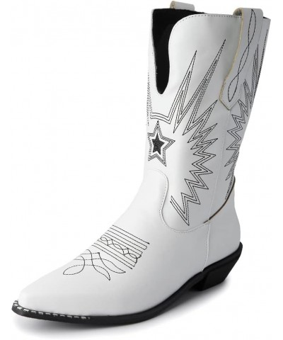 Fashion Women Pointed Toe Embroidered Cowboy Boots Harness Straps Boots 015white $24.63 Boots