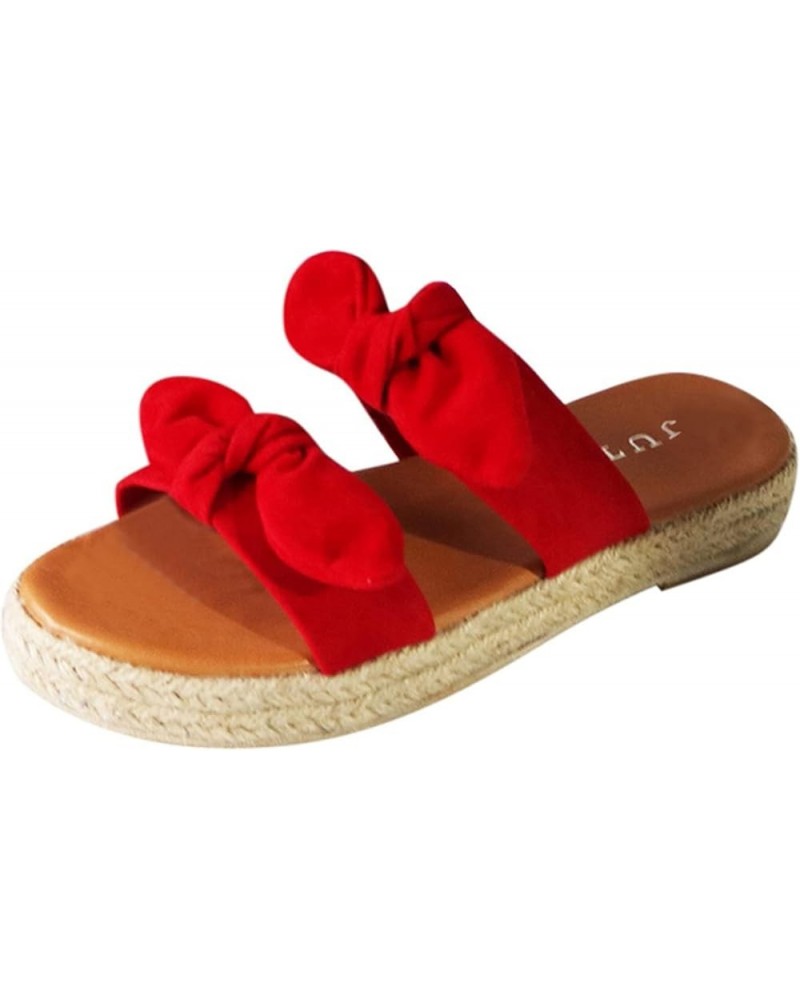 Women Sandals Wedge Platform Sandals Gladiator Flip Flop Roman Buckle Strappy Zip Up Flat Outdoor Sandals LS7 Red $20.57 Sandals