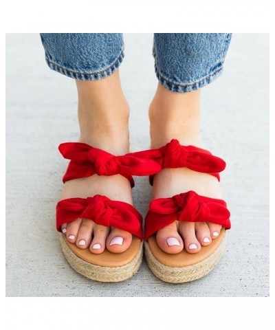 Women Sandals Wedge Platform Sandals Gladiator Flip Flop Roman Buckle Strappy Zip Up Flat Outdoor Sandals LS7 Red $20.57 Sandals