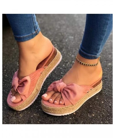 Ladies Women's Shoes Casual Toe Bowknot Platforms Wedges Open Sandals Slippers Women's Casual Shoes Summer Shoe 9 Pink $14.70...