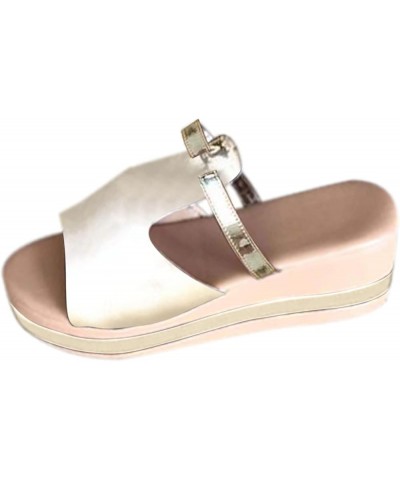 Women Sandal Wedge Platform Sandals Gladiator Flip Flops Roman Ankle Strappy Zipper Flat Beach Sandals LS4 Gold $10.72 Sandals