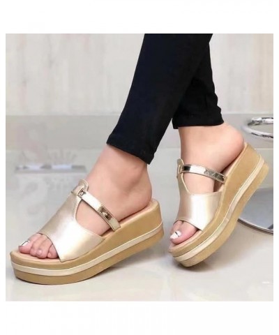 Women Sandal Wedge Platform Sandals Gladiator Flip Flops Roman Ankle Strappy Zipper Flat Beach Sandals LS4 Gold $10.72 Sandals