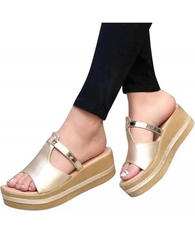 Women Sandal Wedge Platform Sandals Gladiator Flip Flops Roman Ankle Strappy Zipper Flat Beach Sandals LS4 Gold $10.72 Sandals