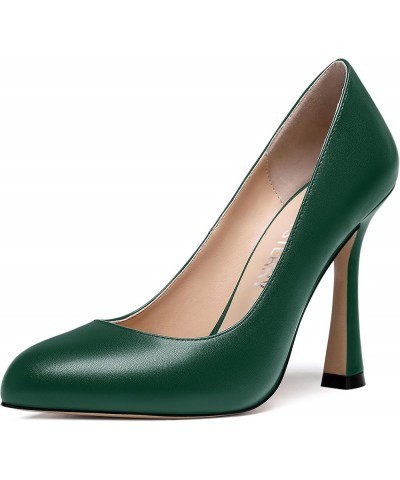 Womens Matte Slip On Round Toe Wedding Dress Spool High Heel Pumps Shoes 4 Inch Dark Green $33.79 Pumps