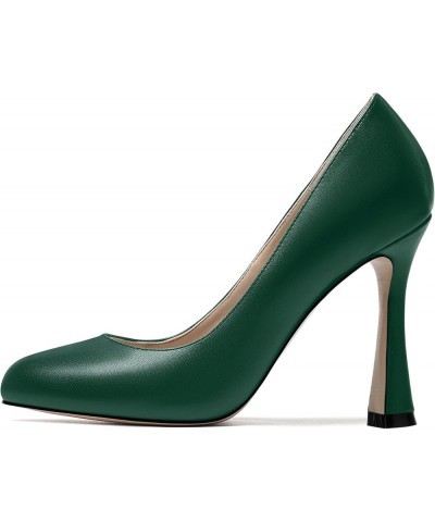 Womens Matte Slip On Round Toe Wedding Dress Spool High Heel Pumps Shoes 4 Inch Dark Green $33.79 Pumps