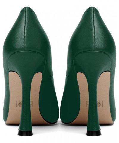 Womens Matte Slip On Round Toe Wedding Dress Spool High Heel Pumps Shoes 4 Inch Dark Green $33.79 Pumps