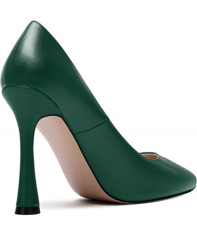 Womens Matte Slip On Round Toe Wedding Dress Spool High Heel Pumps Shoes 4 Inch Dark Green $33.79 Pumps