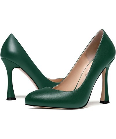 Womens Matte Slip On Round Toe Wedding Dress Spool High Heel Pumps Shoes 4 Inch Dark Green $33.79 Pumps