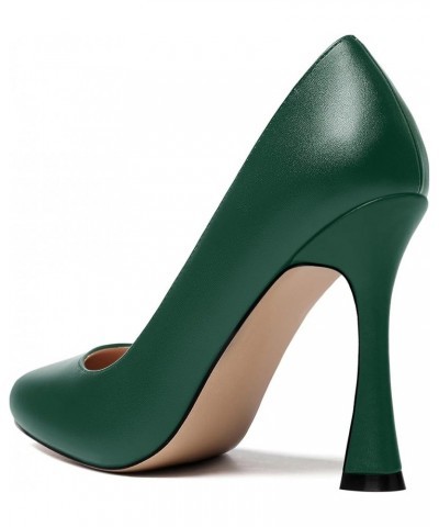 Womens Matte Slip On Round Toe Wedding Dress Spool High Heel Pumps Shoes 4 Inch Dark Green $33.79 Pumps