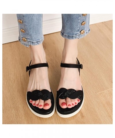 Crisscross Band Flat Sandals for Women Summer Breathable Open Toe Thick Heel Women Sandals Buckle Slingback Beach Black 7 $15...